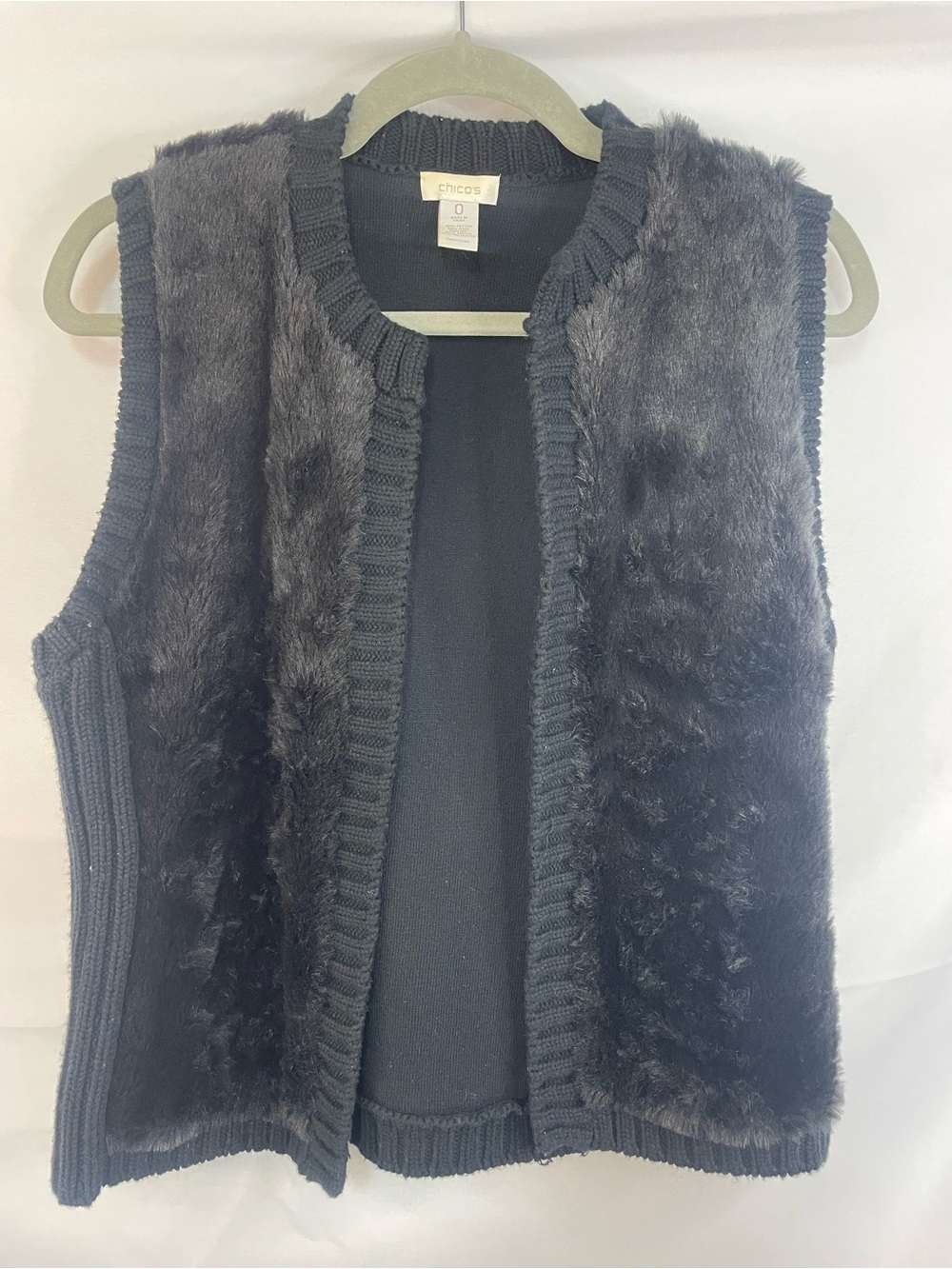 Chico's Black Faux-Fur Knit Vest wool/cotton blend! So cute and chic!
